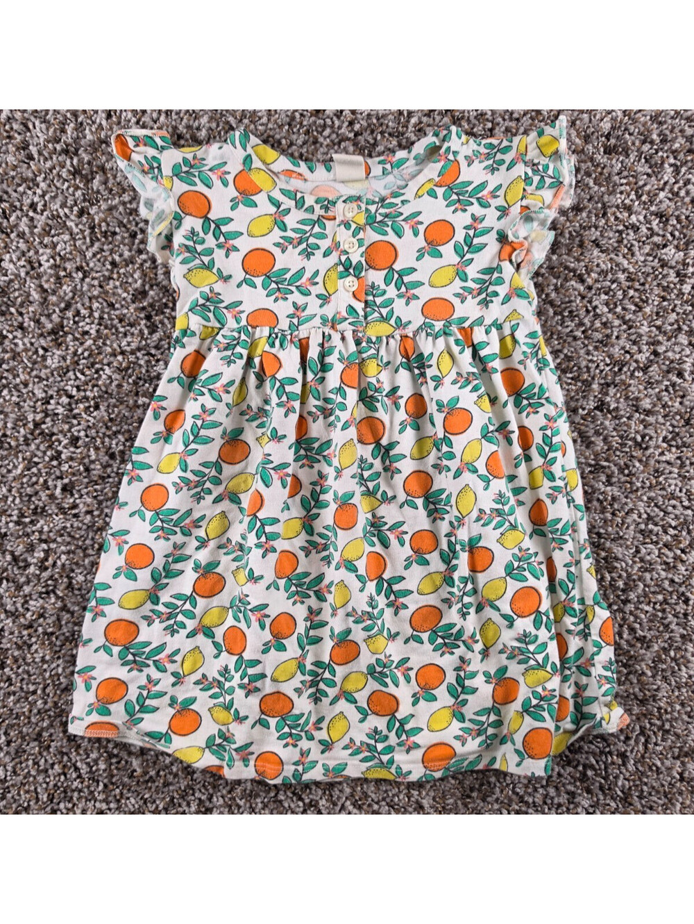 Tucker & Tate Baby Girls Sz 12M Short Sleeve Dress Orange Lemon Fruit Print
